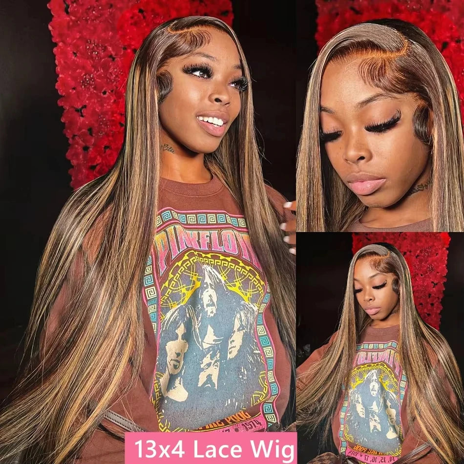 Peluca destacada de 30 y 40 pulgadas, pelucas de cabello humano liso, peluca Frontal de encaje HD 13x6, peluca recta 4/27, peluca ombré rubia miel