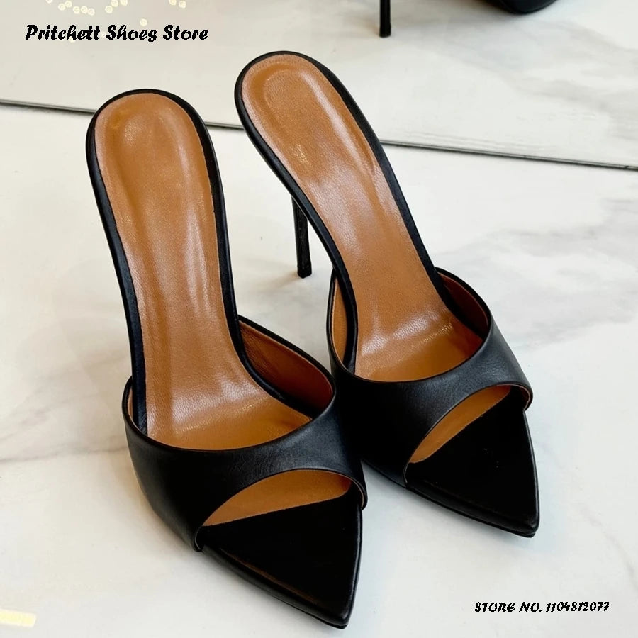 Tacones de aguja sexis de 12cm para mujer, moda de verano para actividades al aire libre, zapatillas modernas con punta abierta y puntiaguda, tacones finos