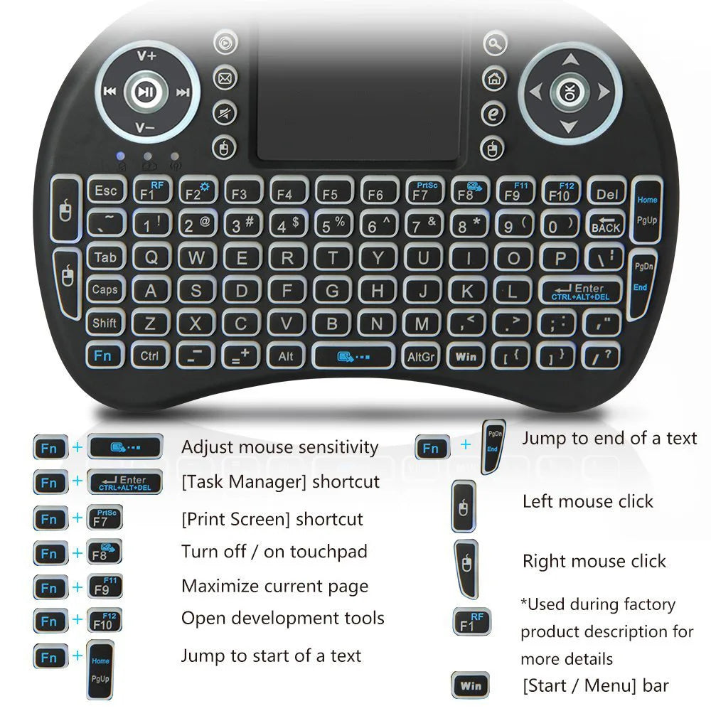 Miniteclado inalámbrico retroiluminado, periférico con Touchpad N, RGB, PC, TV Box, español, francés, Azerty, ruso, portugués, idioma de Brasil