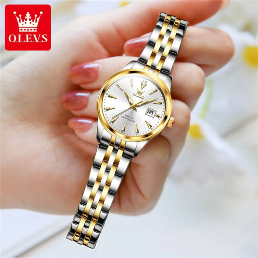 OLEVS-Reloj de cuarzo para mujer, cronógrafo sencillo, elegante y Original, resistente al agua, luminoso, con fecha, caja de regalo roja