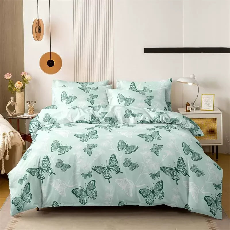 Funda nórdica cepillada estampada, funda de almohada, juego de tres piezas, funda de cama de tela respetuosa con la piel de alta calidad (sin sábana), 3 uds.