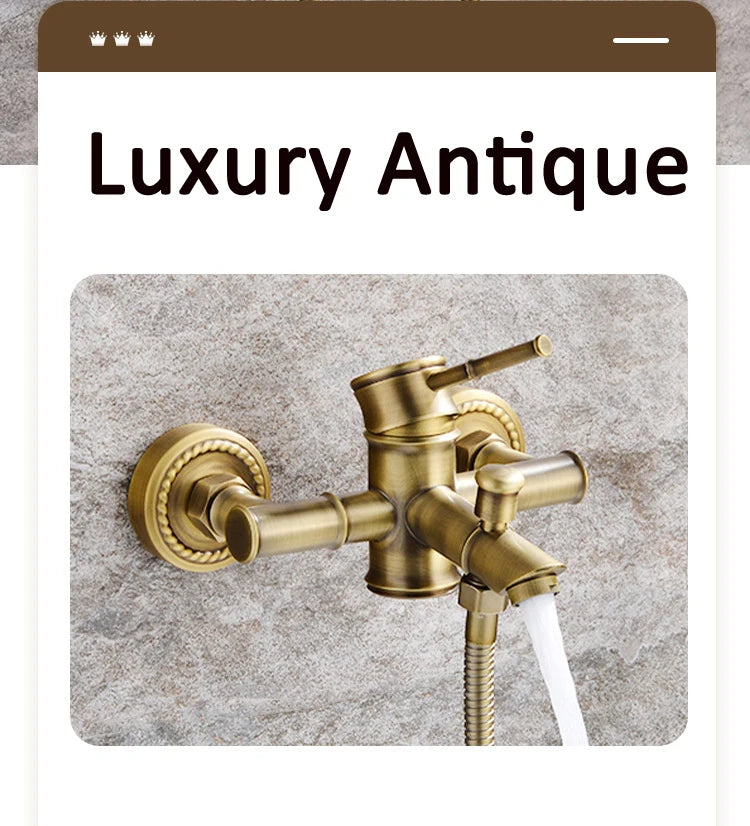 Grifo de ducha de baño antiguo, mezclador de bañera caliente y fría, grifo de grúa, montaje en pared, Material de latón, juego de baño de Bambú