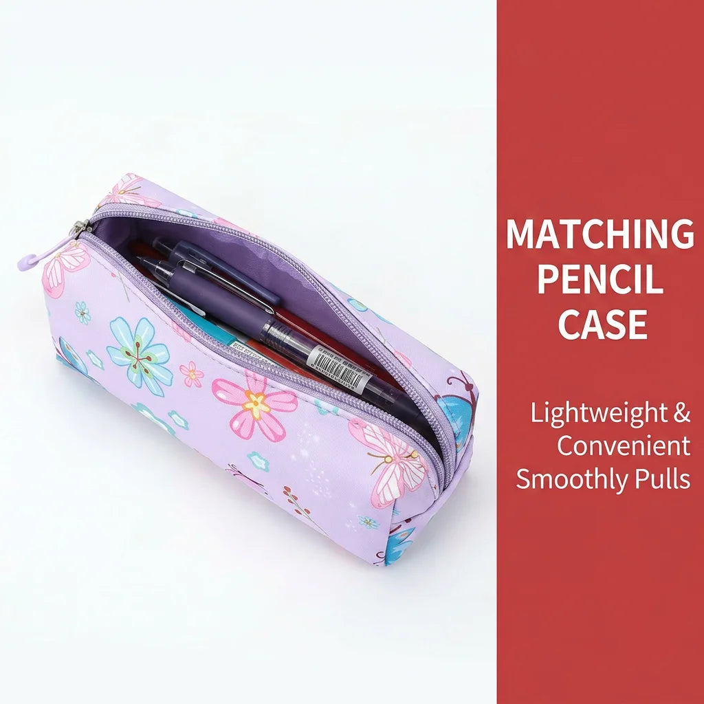 Juego de 3 Piezas de Mochila Escolar para Niños con Estampado de Mariposas y Flores, Resistente al Agua, Ligera, con Lonchera Aislada y Estuche para Lápices