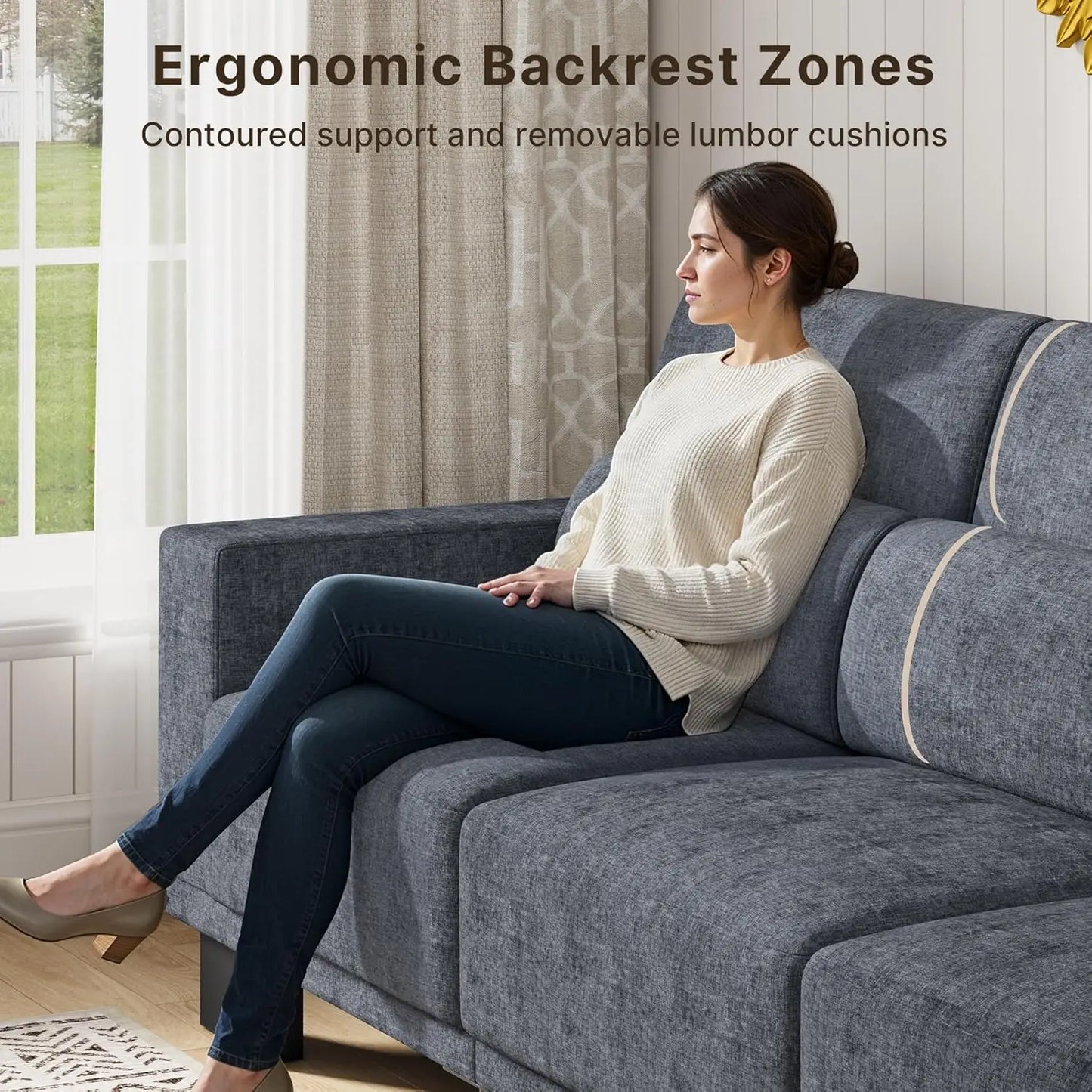 Sofá Moderno de 3 Plazas de 89 Pulgadas, Tapizado en Chenilla, con Reposabrazos Anchos y Cojines Profundos, para Sala de Estar, Dormitorio o Apartamento, Color Gris Oscuro, Personalizable