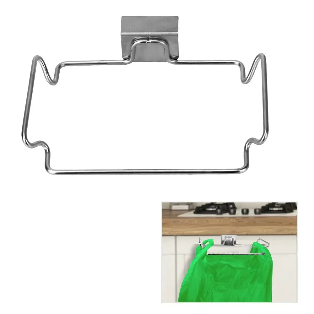 Estante de Cocina de Acero Inoxidable Sin Perforaciones con Soporte Colgante, Estante para Puerta de Armario con Almacenamiento para Paños y Bolsas de Basura