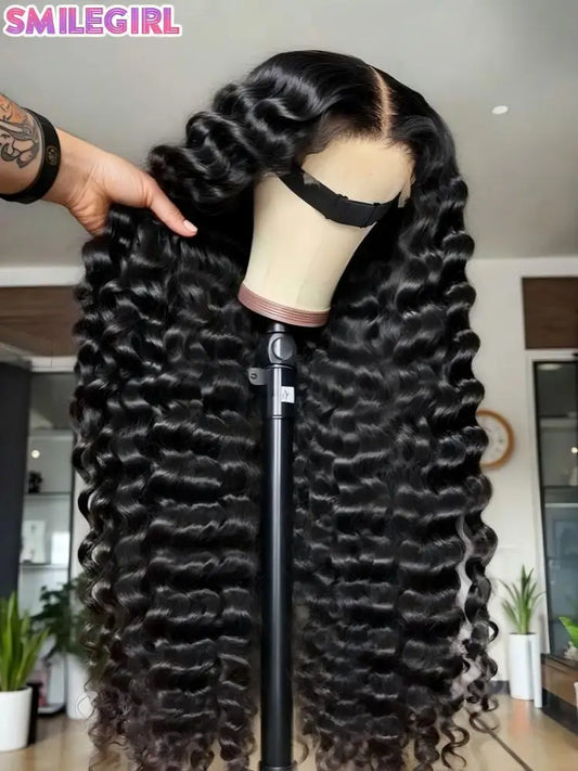 Peluca frontal de encaje HD 13x6 de 40 pulgadas con ondas sueltas y profundas, cabello humano brasileño rizado y ondulado, pre-arrancada para mujer