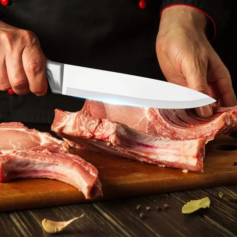 MDHAND Juego de cuchillos de cocina 9 piezas de acero inoxidable Cuchillos de chef recubiertos antiadherentes afilados con afilador para cortar y cortar