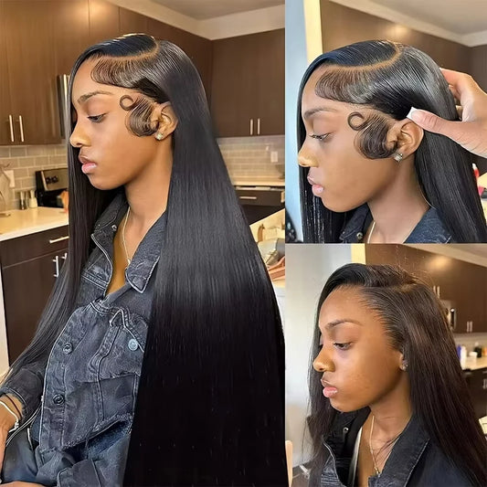 Pelucas de cabello humano liso de 40-46 pulgadas, densidad 200, peluca frontal de encaje transparente HD 13x6, cabello humano 13x4 para mujer