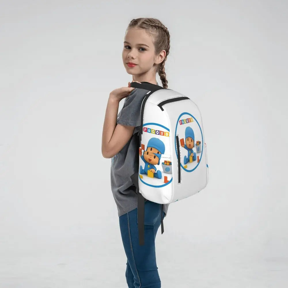Mochila azul de dibujos animados de Pocoyo para niños, mochila de gran capacidad para niños, mochila escolar, bolsos de hombro para hombres y mujeres