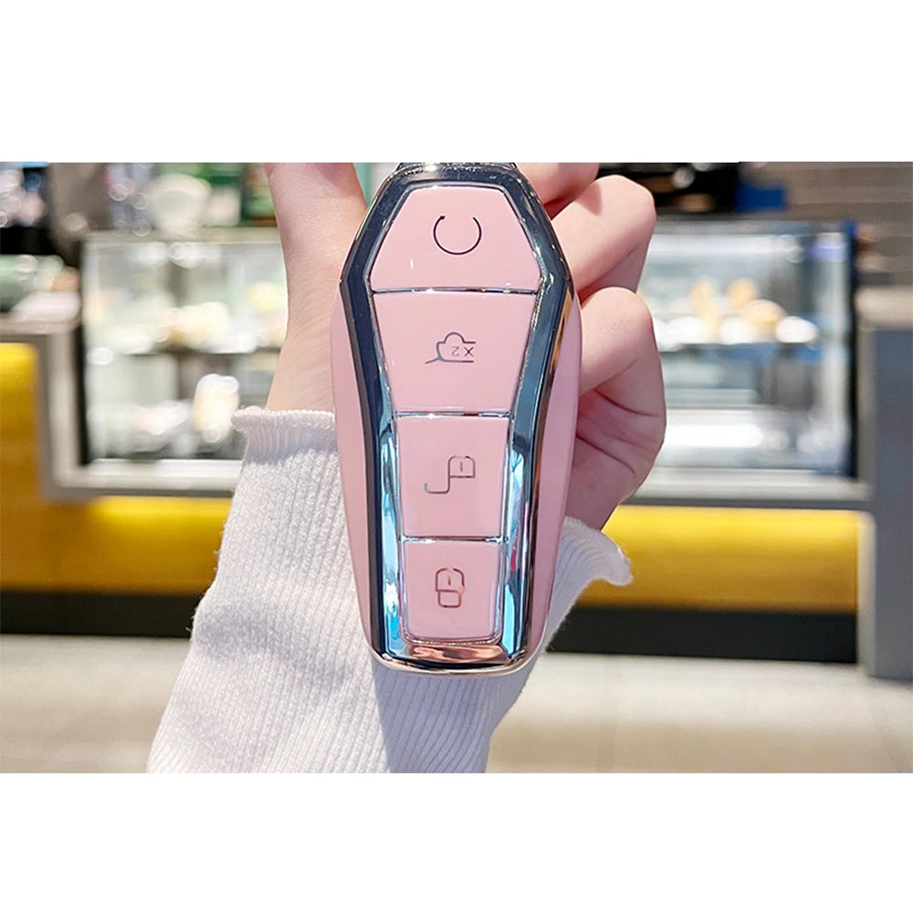 LLavero rosa de 4 botones con funda para mando a distancia, carcasa para BYD Atto 3 Han EV Dolphin, funda protectora para Control remoto, accesorios para automóvil