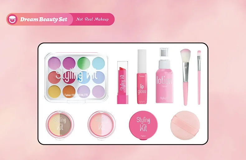 Set de Maquillaje de Juguete para Niñas: Manicura Falsa, Color de Labios, Sombra de Ojos, Cosméticos y Juguetes con Temática de Princesa (No se pueden lavar)