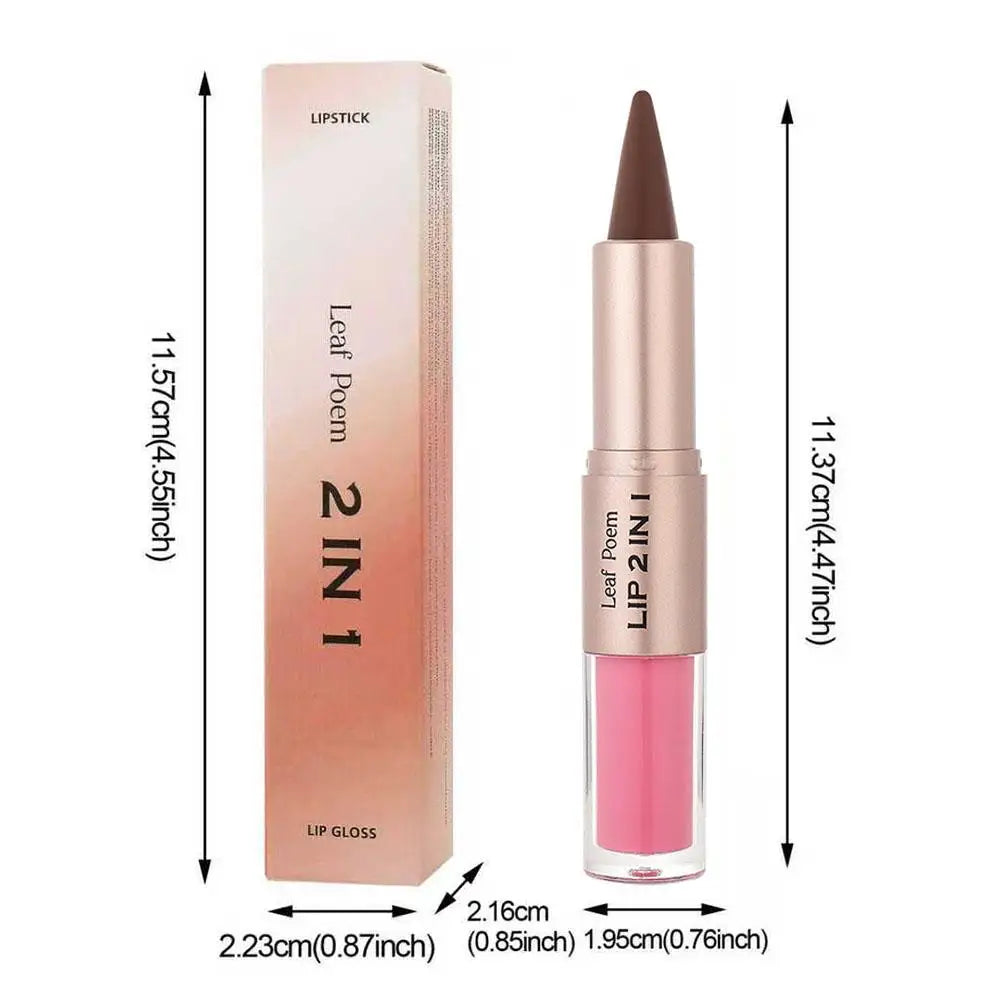 Delineador de Labios 2 en 1 con Diseño de Espejo Mate de Doble Punta, Resistente al Agua, Antiadherente, Color Marrón Nude, Degradado Cónico