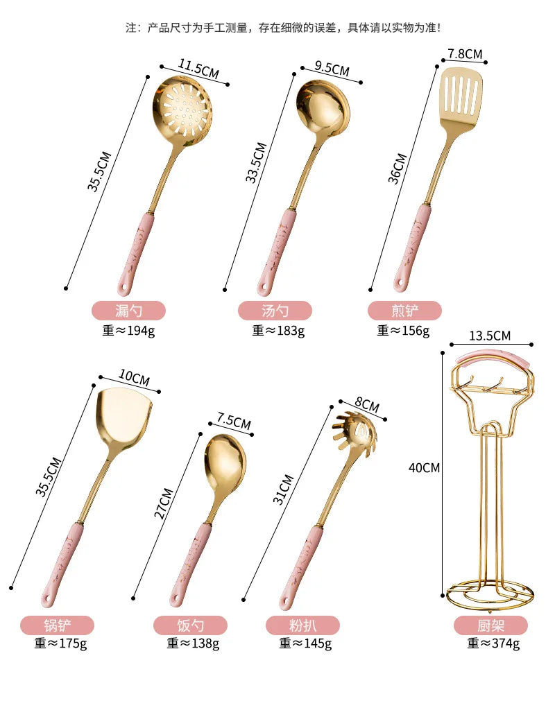 Espátula de acero inoxidable con mango de cerámica, juego de utensilios de cocina nórdicos, 7 unidades