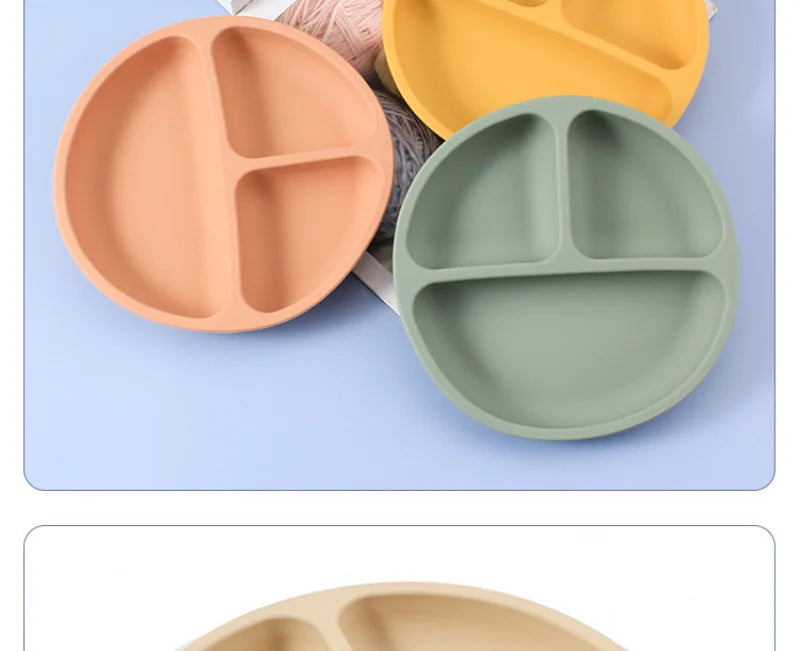 Juego de alimentación de silicona para bebé, cuenco de silicona, plato de comedor, cuchara, tenedor, platos para niños, vajilla de silicona sin BPA, 3/4/5 Uds.