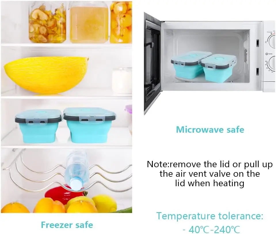 Contenedores plegables de almacenamiento de alimentos de 4PS con tapas y ventilación, juego de contenedores de preparación de comidas plegables de silicona apilables para cocina