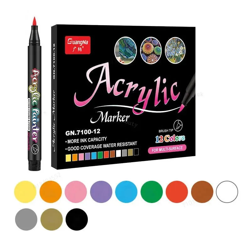 Rotuladores de pincel acrílico para tela, lienzo, piedra, Metal, cerámica, bolígrafo de pintura DIY, 12-60 colores