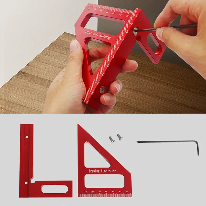 Transportador cuadrado de carpintero, regla triangular de inglete de aluminio, multiángulo 3D, regla de medición de diseño de 45/90 grados