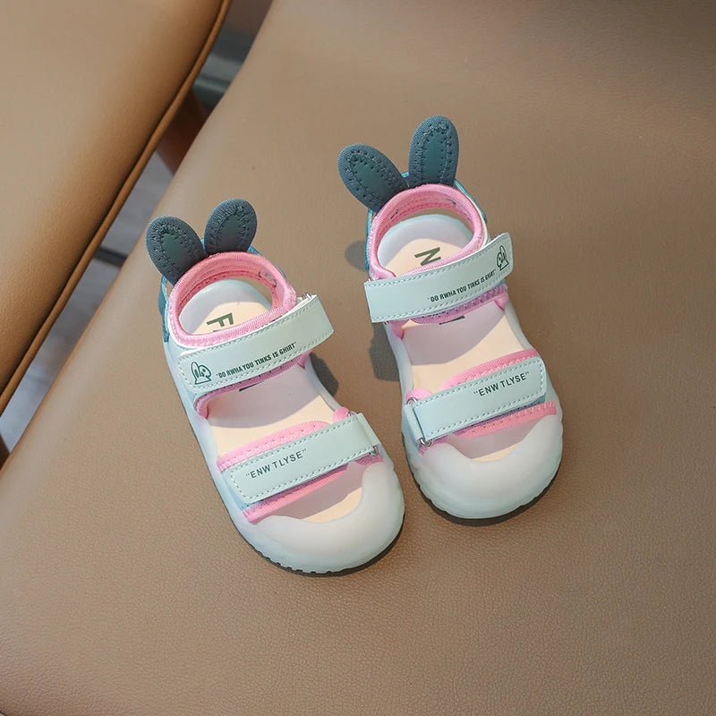 Sandalias de dibujos animados para niños y niñas, zapatos de playa suaves, informales, antideslizantes, color rosa verdoso, de 2 a 12 años