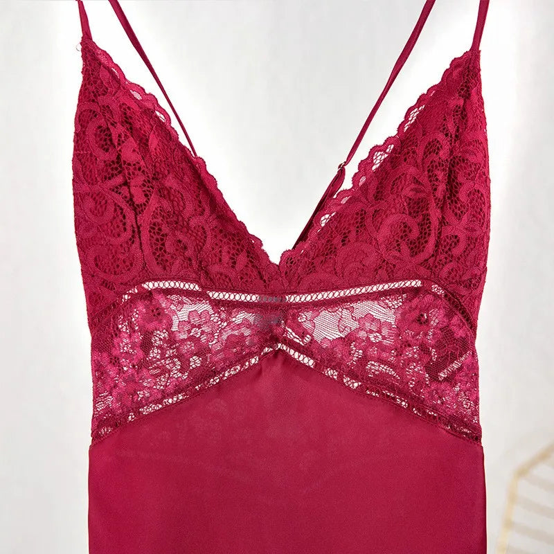 Sexy Intimate Lingerie Perspective Nightwear Lace Patchwork Home Wear Robe Suit Lady Kimono Gown Sleepwear Satin Nighty Bathrobe