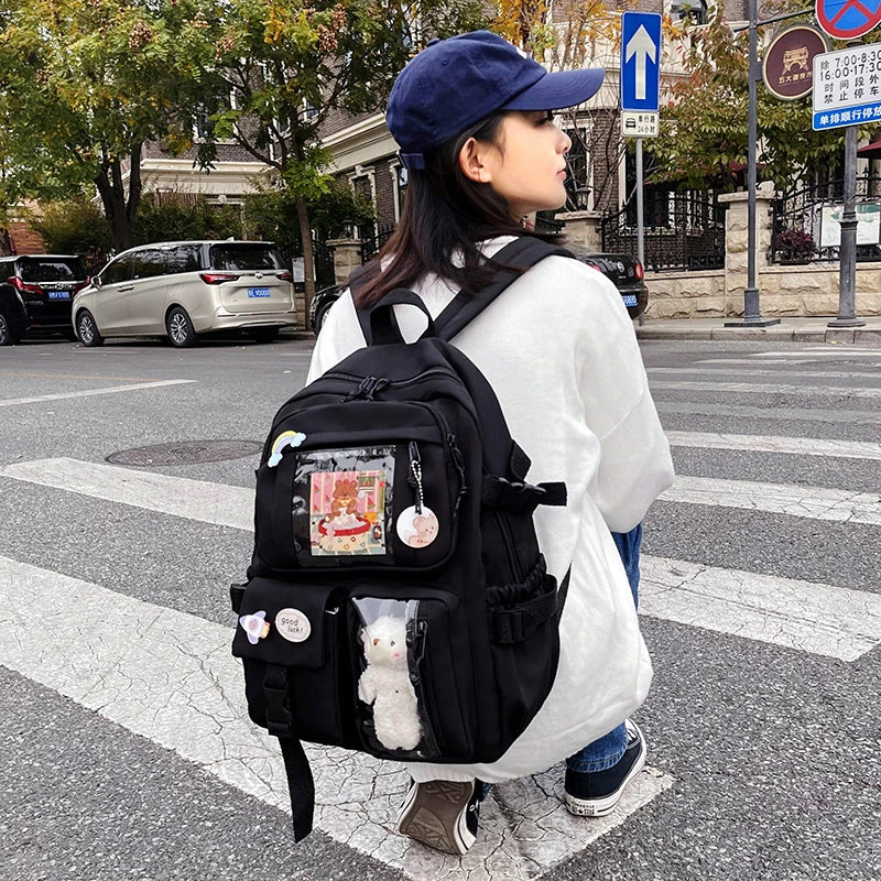 Mochilas bonitas para mujer, mochila escolar de nailon con múltiples bolsillos impermeable para estudiantes y niñas, mochila Kawaii para ordenador portátil, Mochilas