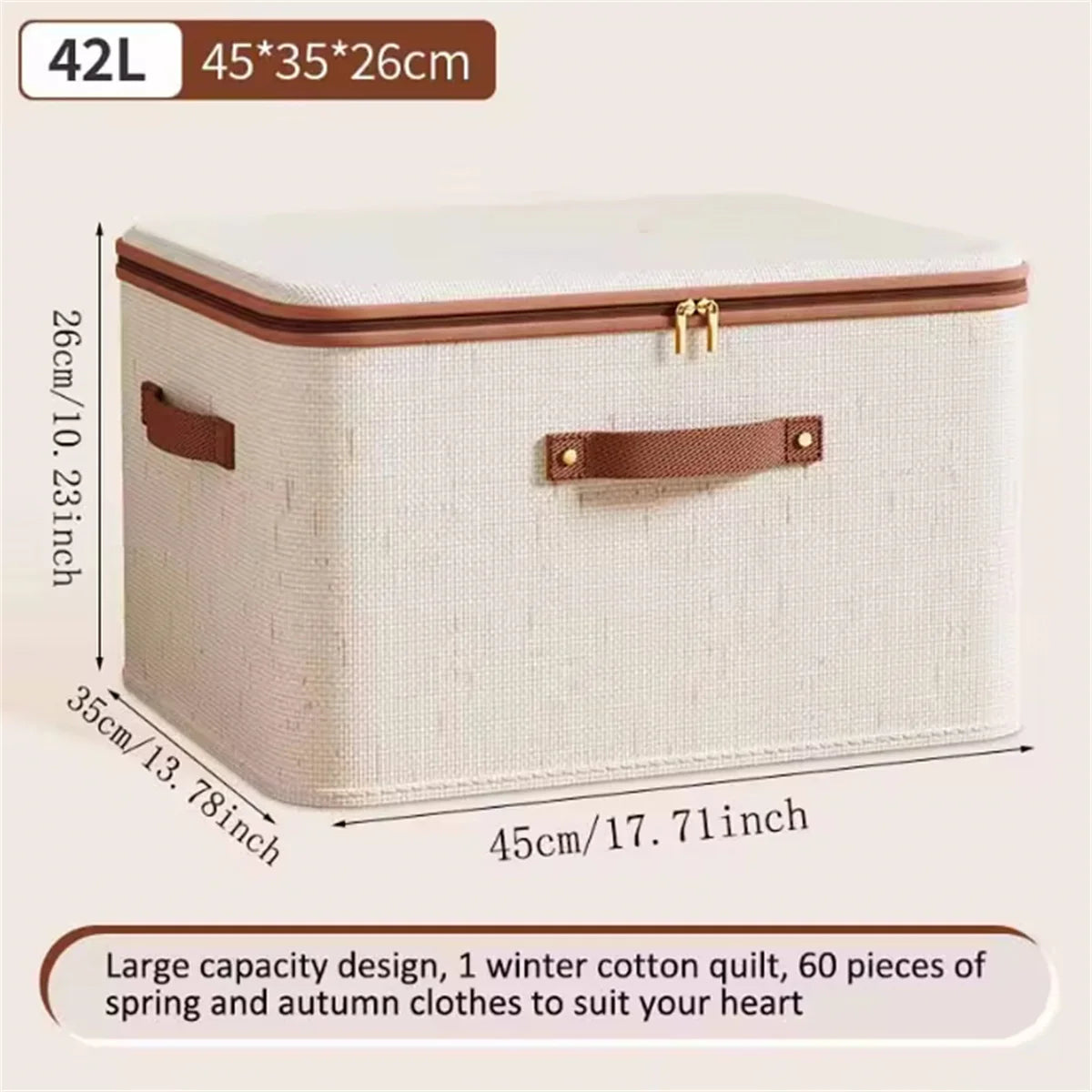 Caja de almacenamiento grande para el hogar, caja organizadora de almacenamiento con cremallera de lino y algodón de carcasa dura resistente con tapa para ropa, juguetes, mantas ﻿