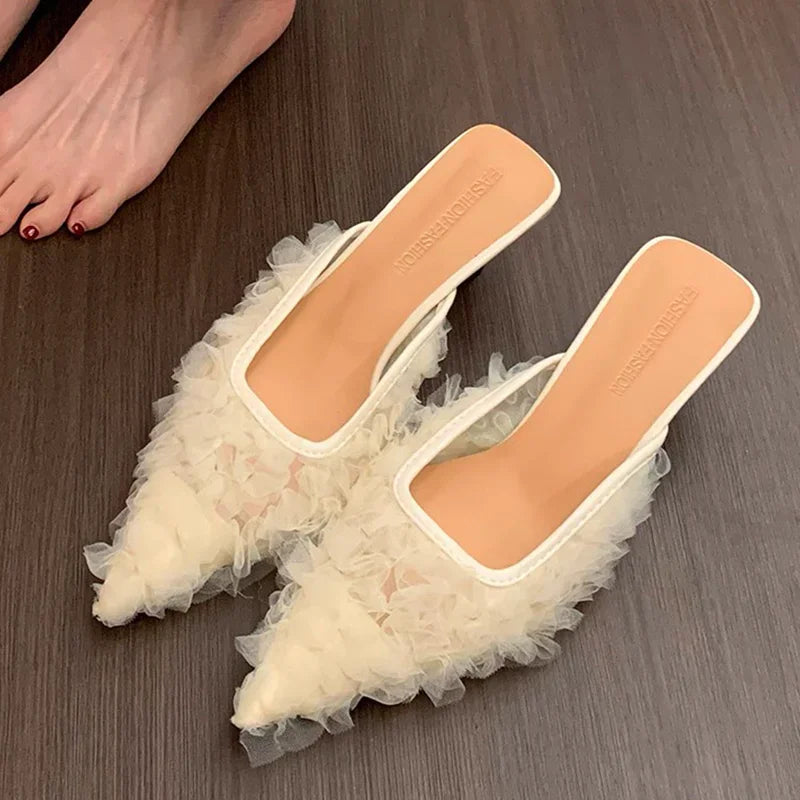 Zapatillas de tacón con punta estrecha, zapatos elegantes para mujer, sandalias de tacones medios, sandalias de moda 2025, zapatos de tacón de verano, nuevos zapatos de lujo para mujer