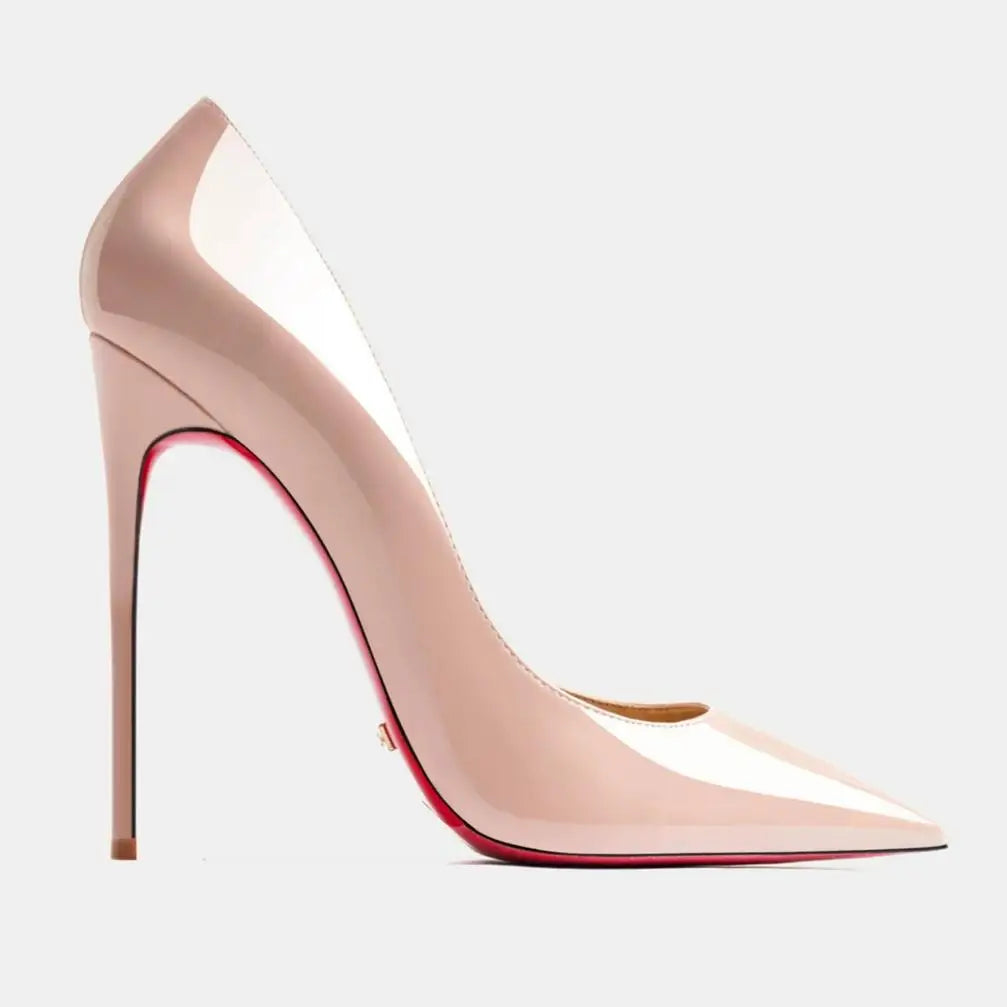 Sandalias de mujer 2026, nuevas, de tacón alto de 12 cm, estilo francés, puntiagudas, tacón delgado, sexys, negras, de boca poco profunda, zapatos individuales con suela roja para mujer.