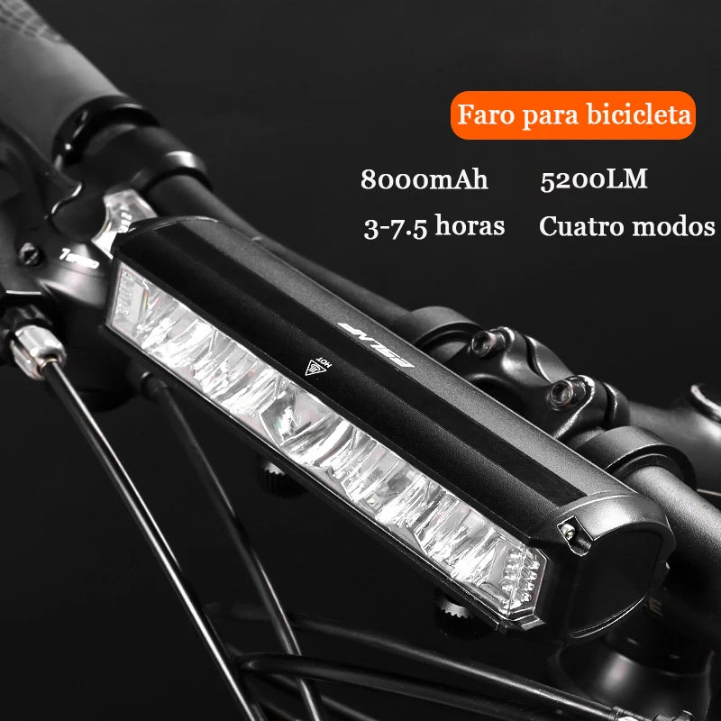 Luz delantera de bicicleta, 5200 lúmenes, 8000 mAh, resistente al agua, antorcha de conducción nocturna, carga USB, accesorios de luz para bicicleta de carretera, equipo de ciclismo