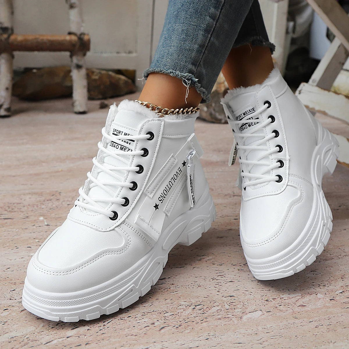 Zapatillas de deporte para mujer, zapatillas de deporte a la moda para otoño e invierno, botas de nieve impermeables con altura aumentada, zapatos deportivos cálidos con plataforma alta para mujer
