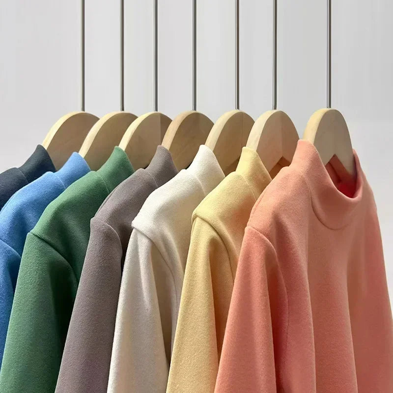 Top cálido de invierno para bebés, camiseta de manga larga con cuello medio alto y parte inferior de Color sólido interior de terciopelo para niños y niñas, ropa para niños