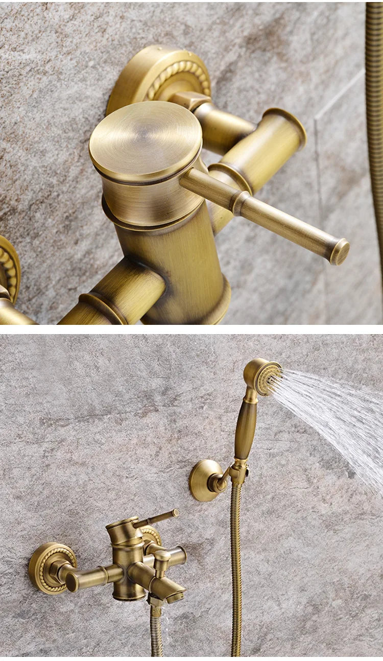 Grifo de ducha de baño antiguo, mezclador de bañera caliente y fría, grifo de grúa, montaje en pared, Material de latón, juego de baño de Bambú
