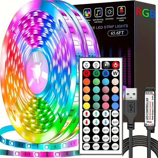 Tira de luces Led con Control remoto de 44 teclas, 1m, 5m, 10m, 20m, cinta RGB, pared Led para habitación, hogar, dormitorio, decoración de fiesta, retroiluminación de TV