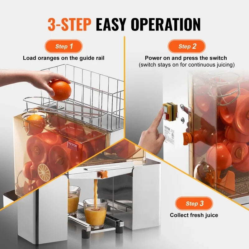 Exprimidor de Naranjas Comercial Automático de Acero Inoxidable con Caja de Filtro Extraíble ﻿
