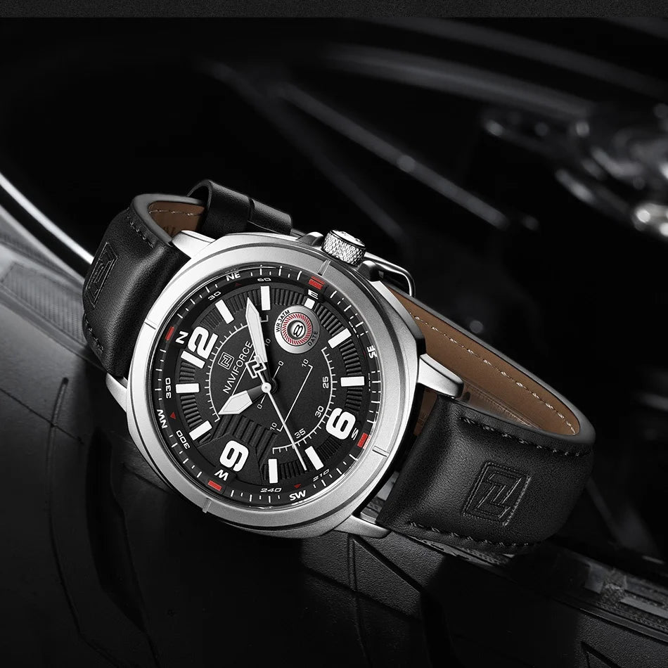 Marca NAVIFORCE, Reloj de cuarzo para Hombre, banda de PU de alta calidad, Reloj de pulsera con calendario para Hombre, indicador de fecha automático, relojes impermeables, Reloj para Hombre