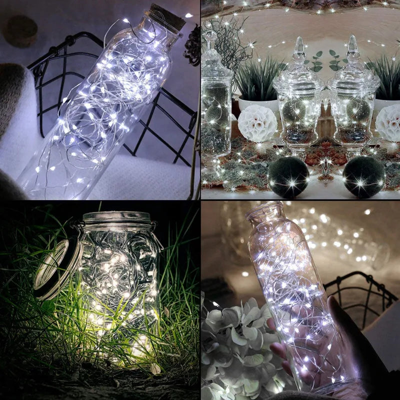 Guirnaldas de luces LED con botón y batería, guirnalda de luces navideñas, boda, Año Nuevo, dormitorio, sala de estar, decoración de jardín