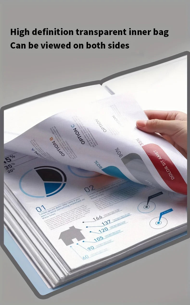 Carpeta A4 de 60 bolsillos para volver a la escuela, Material PP duradero, Ideal para organizar papeles, hogar, escuela, oficina, almacenamiento, folleto impermeable
