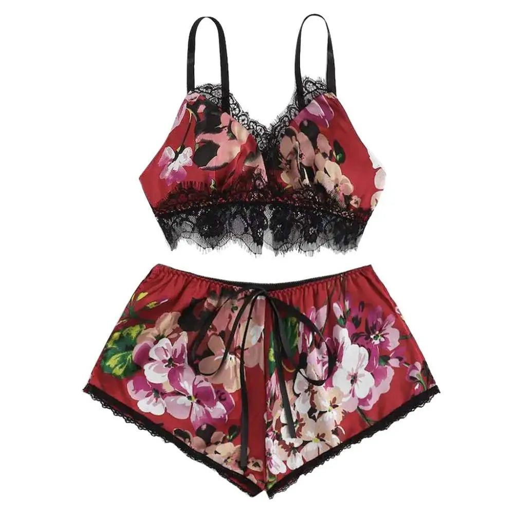 Conjunto de lencería sexy de encaje para mujer, camisola con estampado floral y correa de encaje, ropa de dormir sexy para mayor comodidad y seducción, 2 uds.