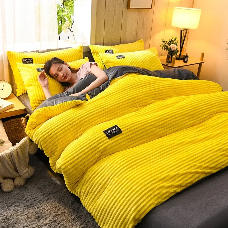 Funda nórdica gruesa de terciopelo de Color sólido, juego de cama cálido para invierno, funda de edredón doble, funda de edredón doble Queen King 220*240