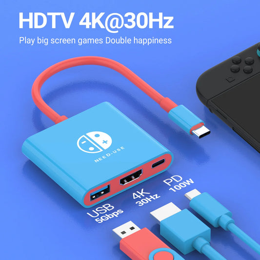 3 en 1 USB C HUB tipo C a HDMI 4K con PD 100W estación de acoplamiento USB 3,0 de carga rápida para Switch MacBook ordenador portátil teléfono