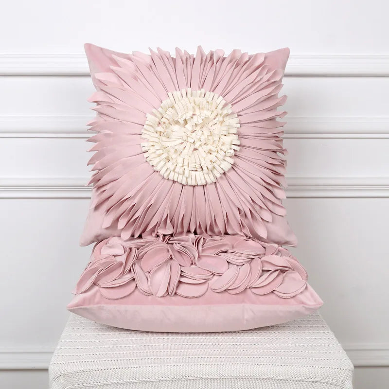 Funda de almohada de felpa con diseño de margarita pequeña y girasol, estilo corazón rosa, 30x50/45x45CM, funda de cojín de terciopelo floral 3D para decoración del hogar de niñas