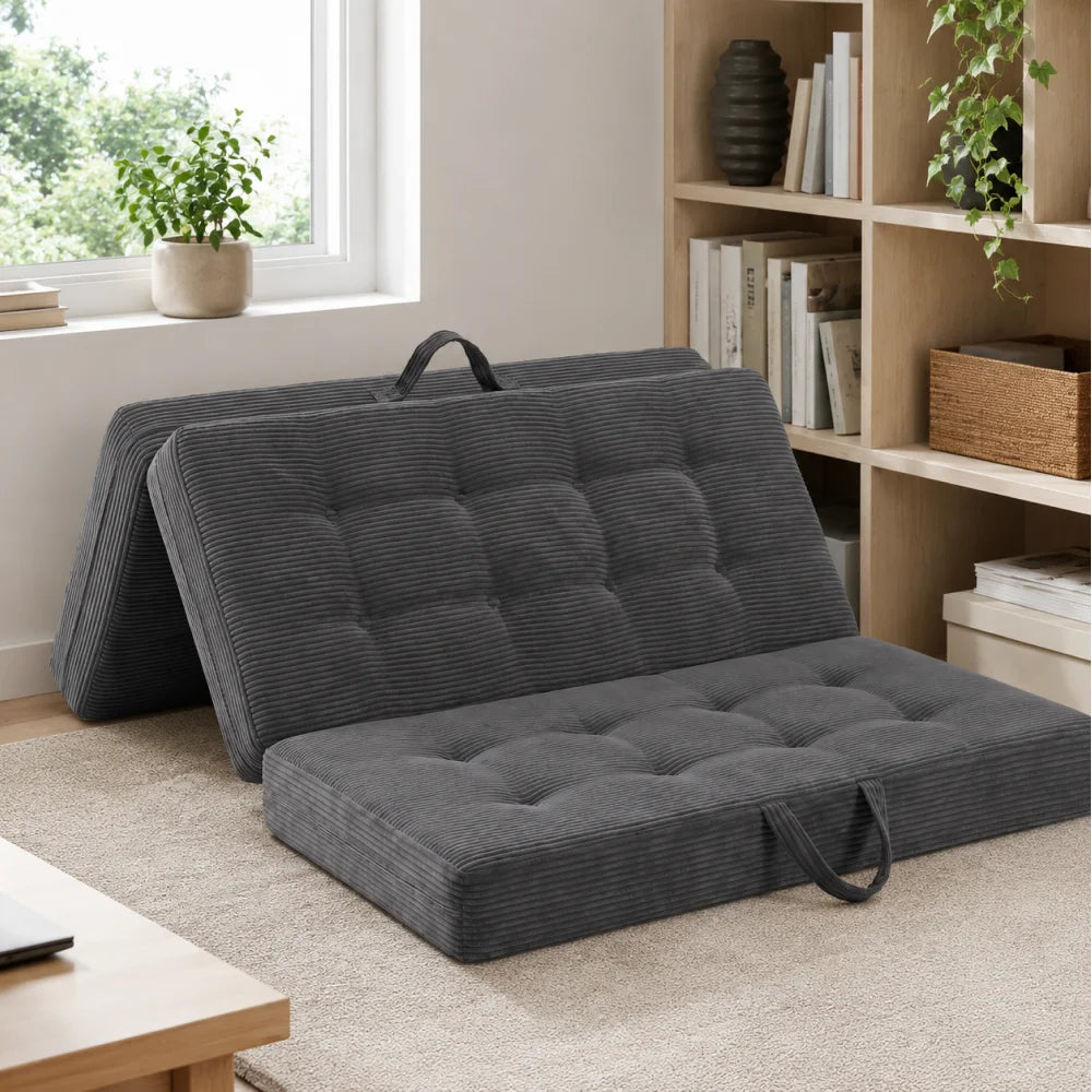 Sofá plegable de pana de tres pliegues, colchón portátil de espuma de alta densidad para invitados, adecuado para sala de estar y dormitorio.
