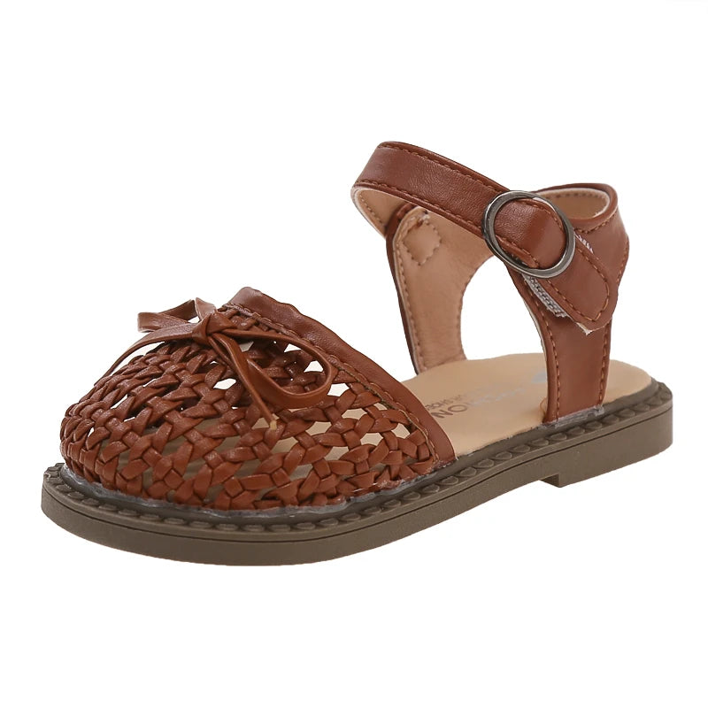 Sandalias Casuales de Verano para Niñas, con Lazo, Tejidas, Planas, Antideslizantes, con Diseño Calado, para la Playa, la Escuela y el Uso Diario