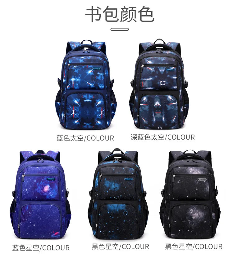 Nuevo conjunto de 3 uds de mochilas para niños, bolso escolar con patrón de cielo estrellado para estudiantes, bolso escolar impermeable con bolsa de almuerzo, estuche para lápices