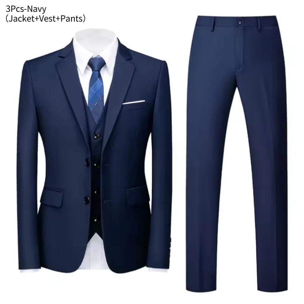 Trajes para hombre, conjunto de 3 piezas, moda elegante para boda, chaquetas completas clásicas, chaleco, pantalones, Blazers, traje Formal 2025