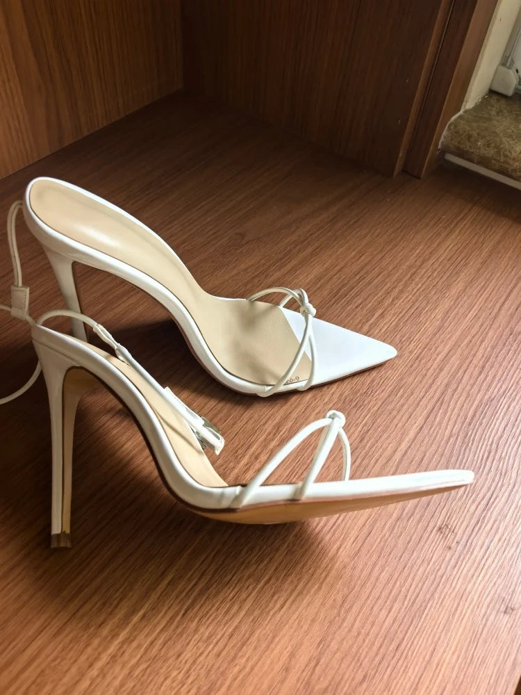 MKKHOU Zapatos de tacón de moda, nuevos zapatos personalizados hechos a mano de alta calidad, sandalias sexys de tacón alto con hebilla en el tobillo y punta fina, zapatos de mujer