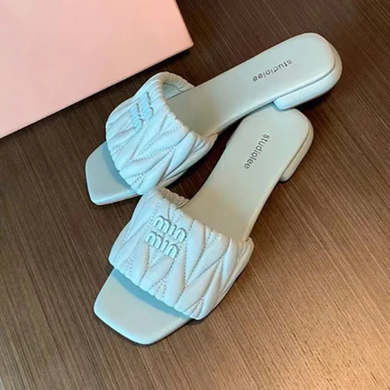 Zapatillas de Verano con Punta Abierta, Color Sólido, Punta Cuadrada, Ligeras, Nuevas, Tacón Cuadrado, Casuales, Cómodas y Elegantes para Mujer