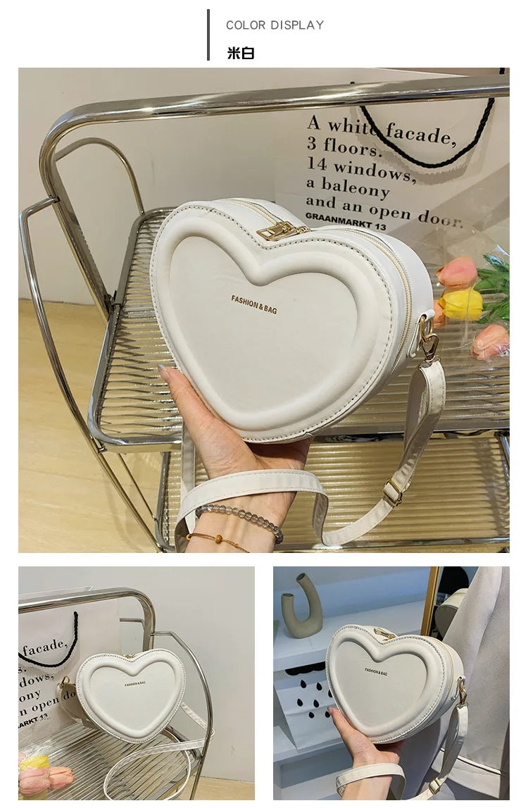 Bolsos cruzados con forma de corazón para mujer, bolso de hombro de cuero Pu sólido, bolsos casuales para mujer, bolsos de diseñador para mujer, nuevo