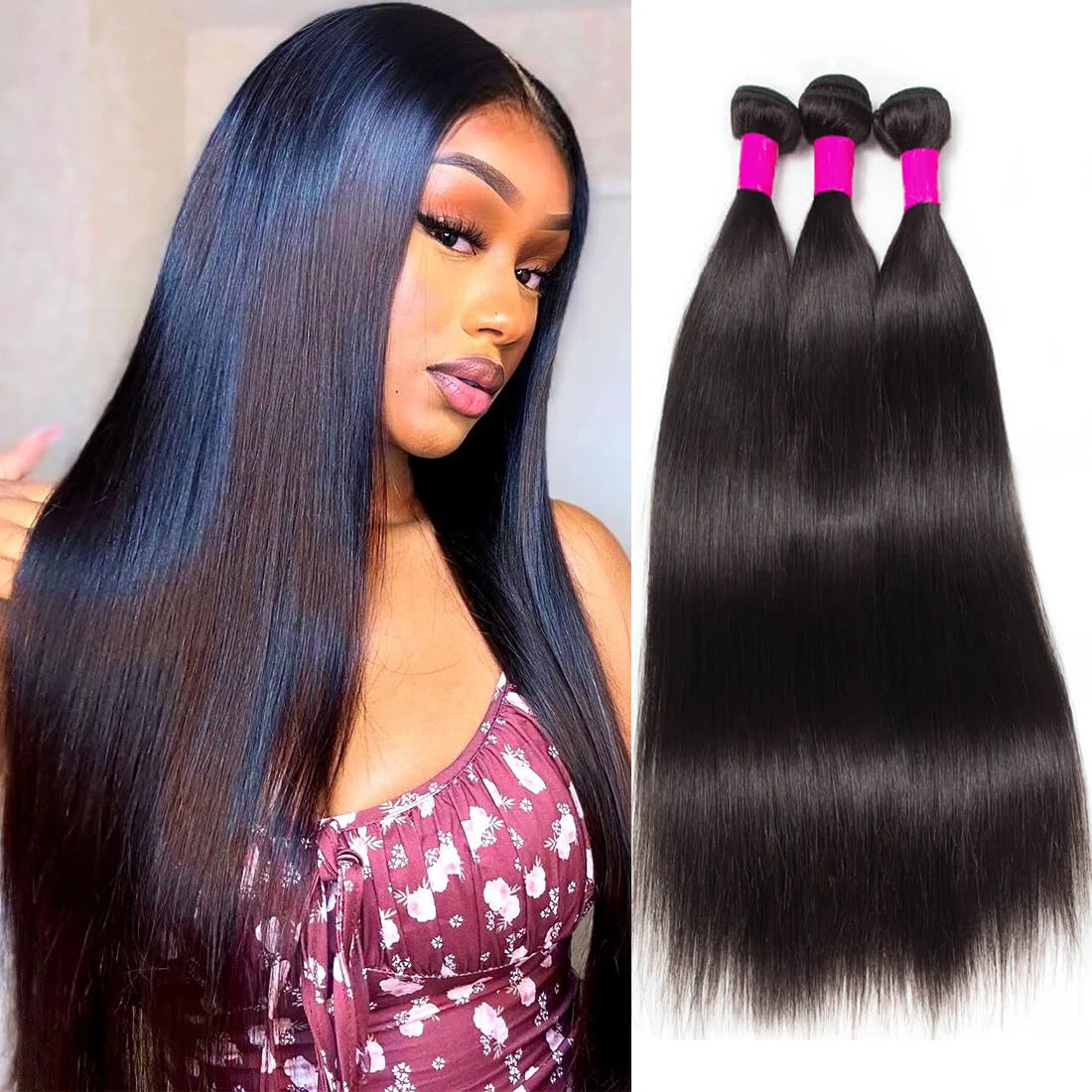 Extensiones de Cabello Humano Liso Sedoso, Cabello Brasileño Remy, 1/3/4 Piezas, Extensiones de Cabello Natural Negro, 14-30 Pulgadas