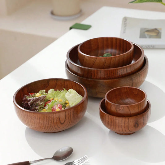 Tazón apilable de madera maciza, disponible en tamaños grande y pequeño, tazón de madera para el hogar para ensalada, arroz, sopa y fideos, 1 unidad