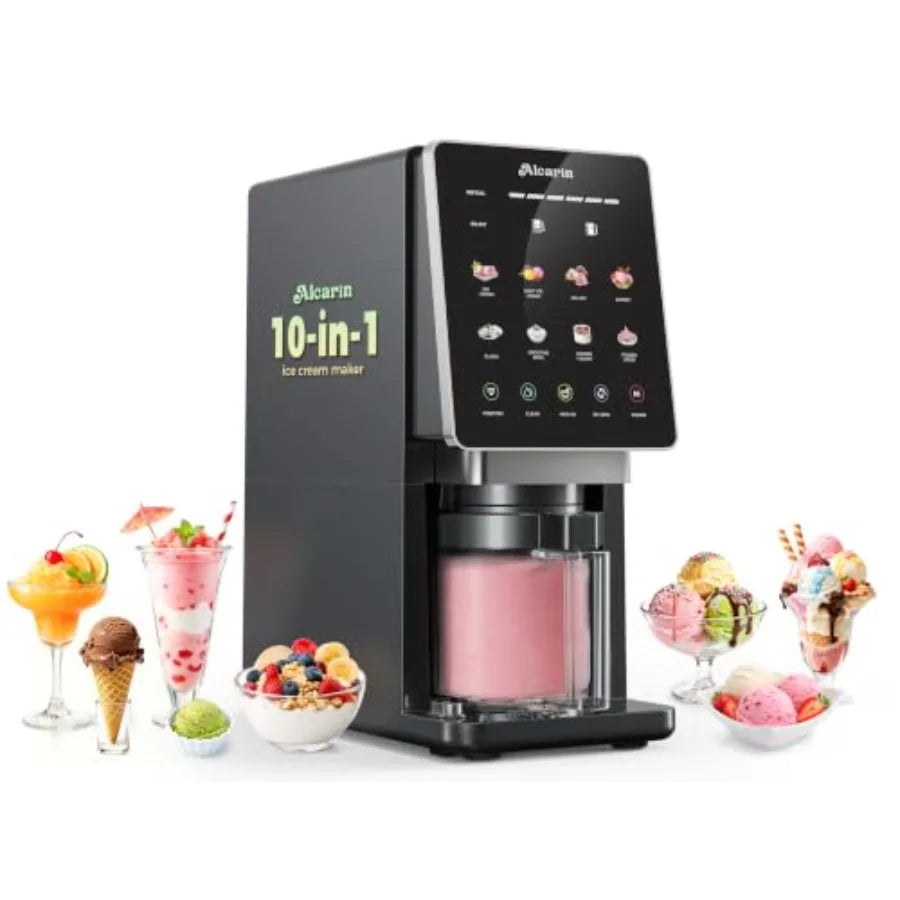 Máquina para hacer helados sin congelador, para helados caseros, gelato, granizados, yogur, sorbetes, 10 programas preestablecidos, funciones de repostería y mezcla.